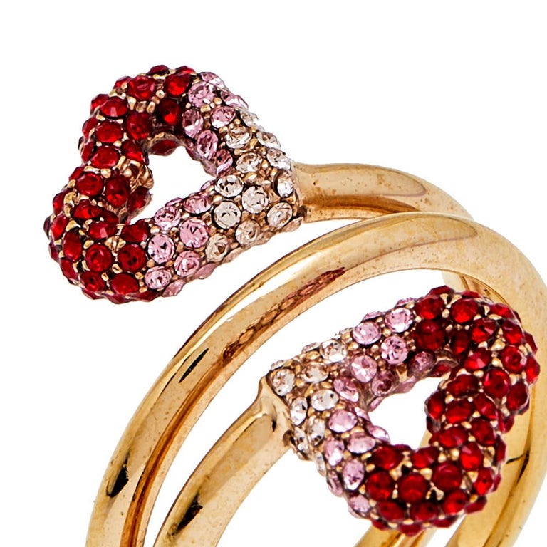 Louis Vuitton Gold Tone Crystal Heart LV and V Ring L at 1stDibs