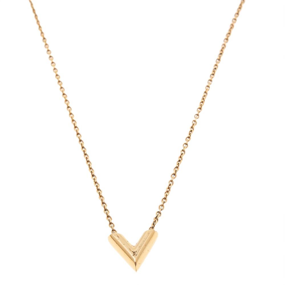 Louis Vuitton - Authenticated Essential V Necklace - Gold Plated Gold for Women, Very Good Condition