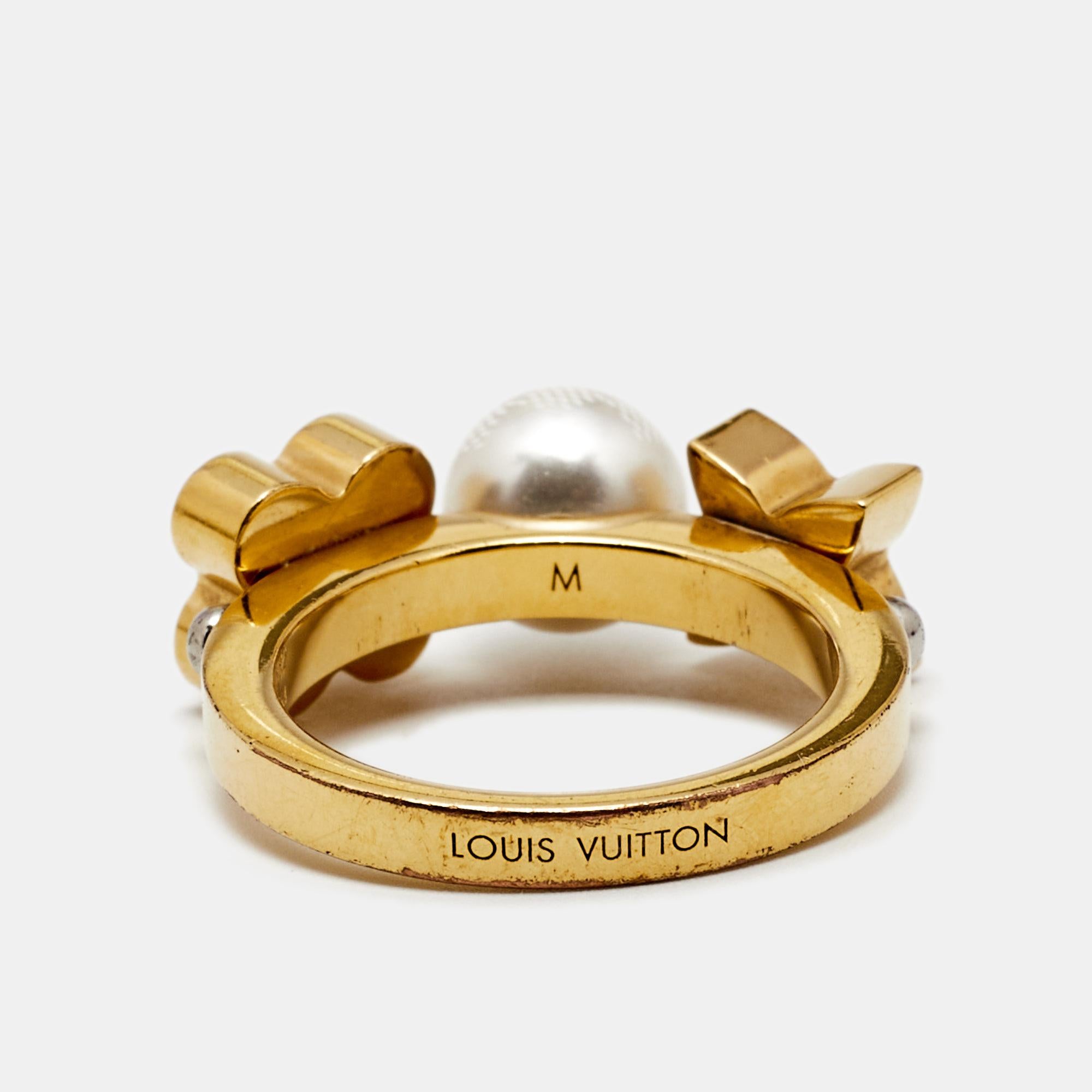 Louis Vuitton Two Tone Nanogram Band Ring M Louis Vuitton