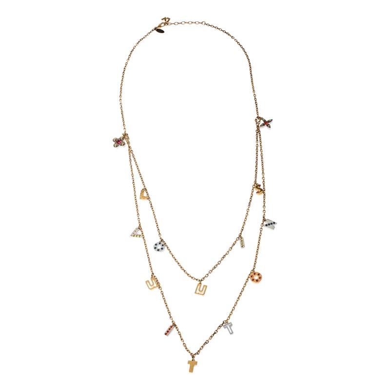 Louis Vuitton Gold Tone Love Letters Timeless Layered Necklace