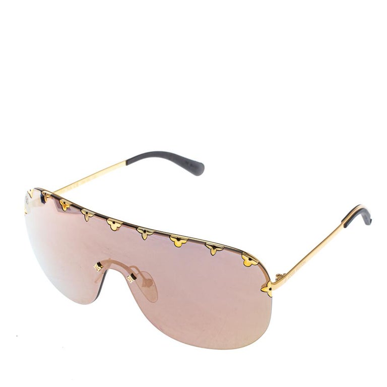 Louis Vuitton Purple & Gold Metal Studded Rimless Shield Sunglasses —  Labels Resale Boutique