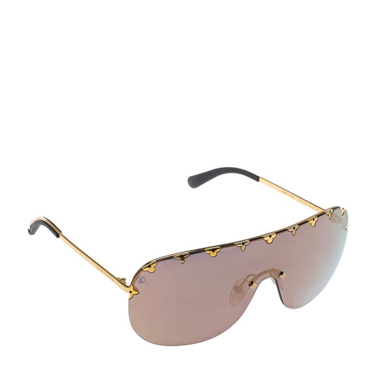 Louis Vuitton Purple & Gold Metal Studded Rimless Shield Sunglasses —  Labels Resale Boutique