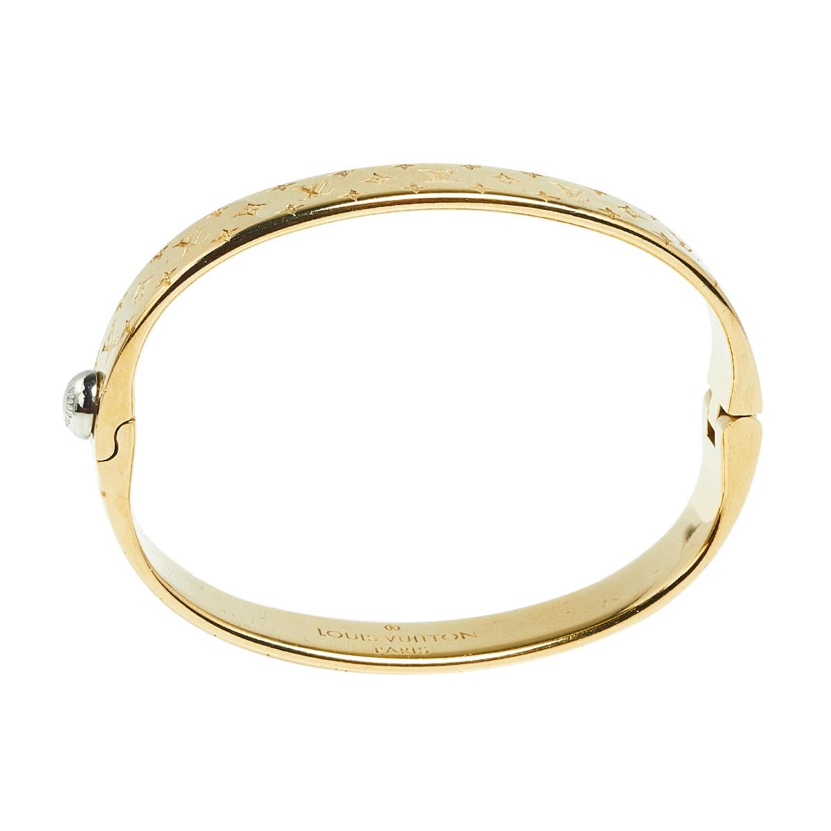 Bound to sit around your wrist and exude beauty, this Louis Vuitton is a great buy. It is made from metal and engraved with the brand's signature monogram — a pattern well-known and loved by fashion lovers around the world. The bracelet has a smooth