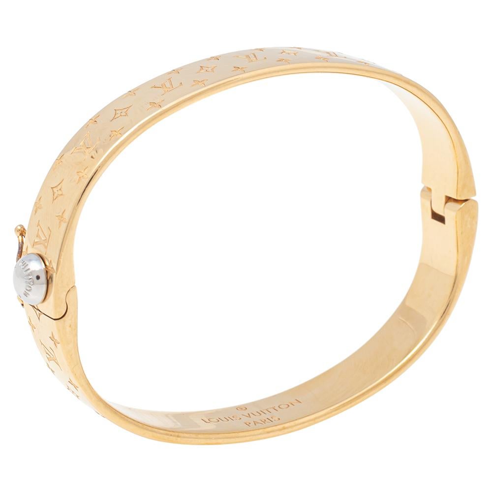 Louis Vuitton Gold Tone Nanogram Cuff Bracelet In Good Condition In Dubai, Al Qouz 2