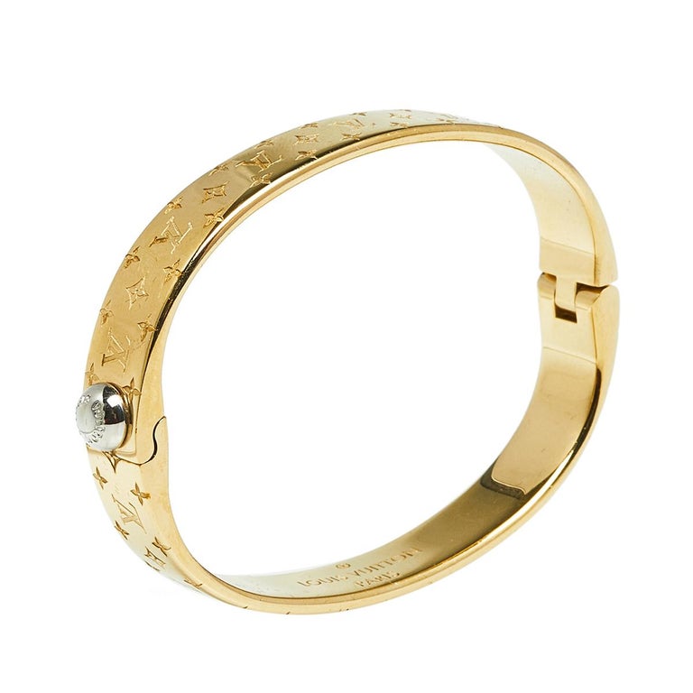 Authentic Louis Vuitton Nanogram Cuff Bangle Bracelet Size M Gold Tone  M00252