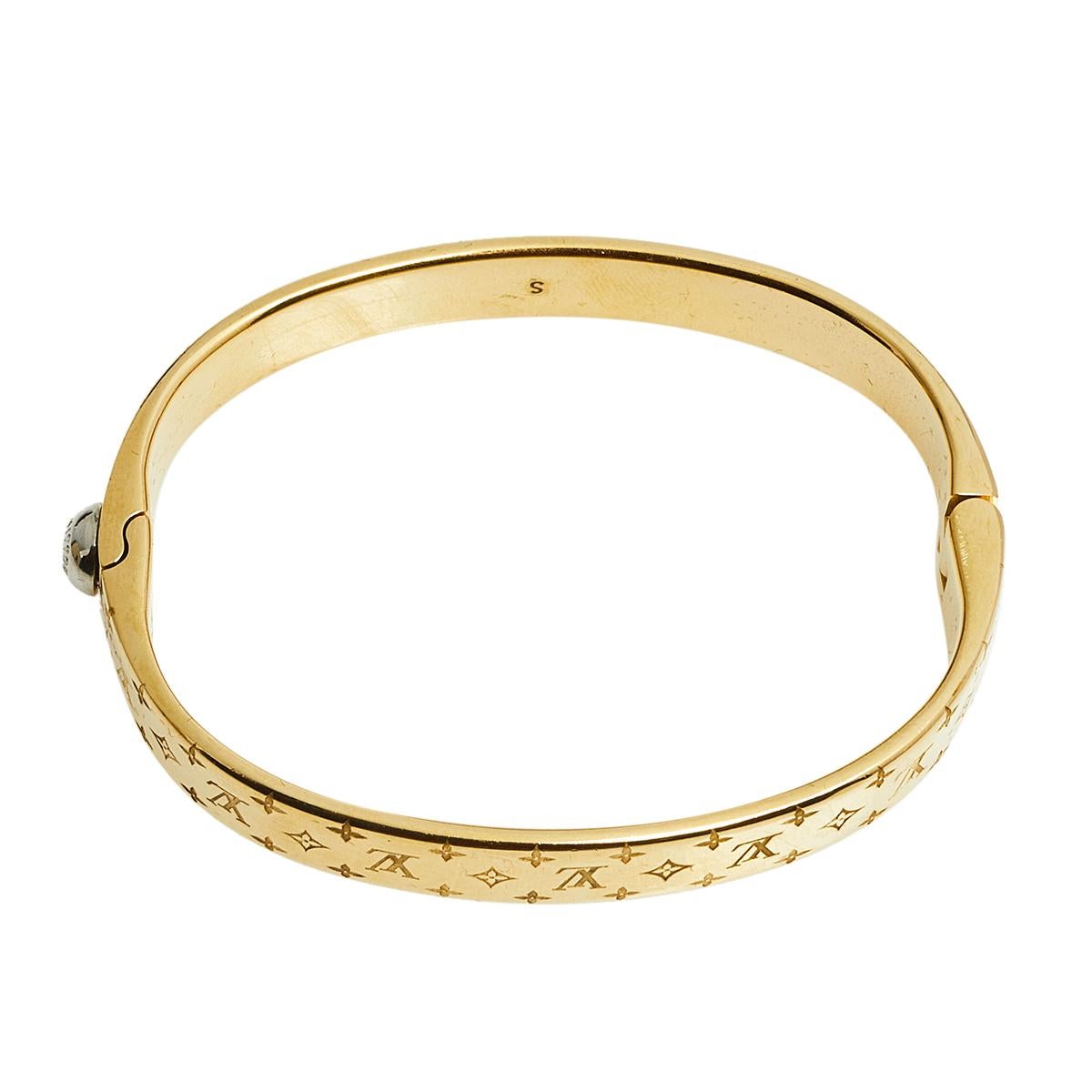 Louis Vuitton Gold Tone Nanogram Cuff Bracelet 2
