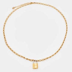 Louis Vuitton Gold Tone Padlock Pendant Necklace