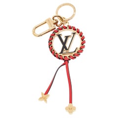 Louis Vuitton Gold Tone Red Leather & Enamel Logo Very Bag Charm & Key Chain