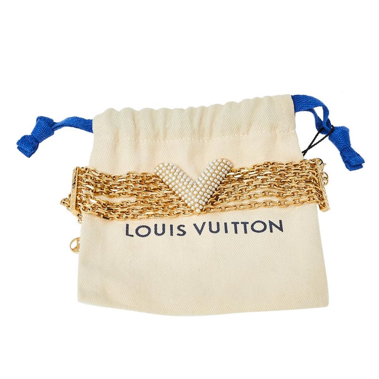 Louis Vuitton Gold Tone Resin Pearls Essential V Perle Bracelet at
