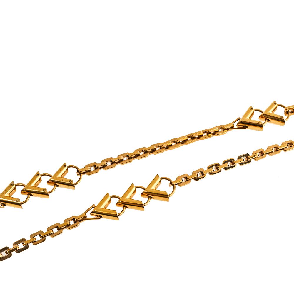 Louis Vuitton Gold Tone V Chain Sautoir Necklace In Good Condition In Dubai, Al Qouz 2