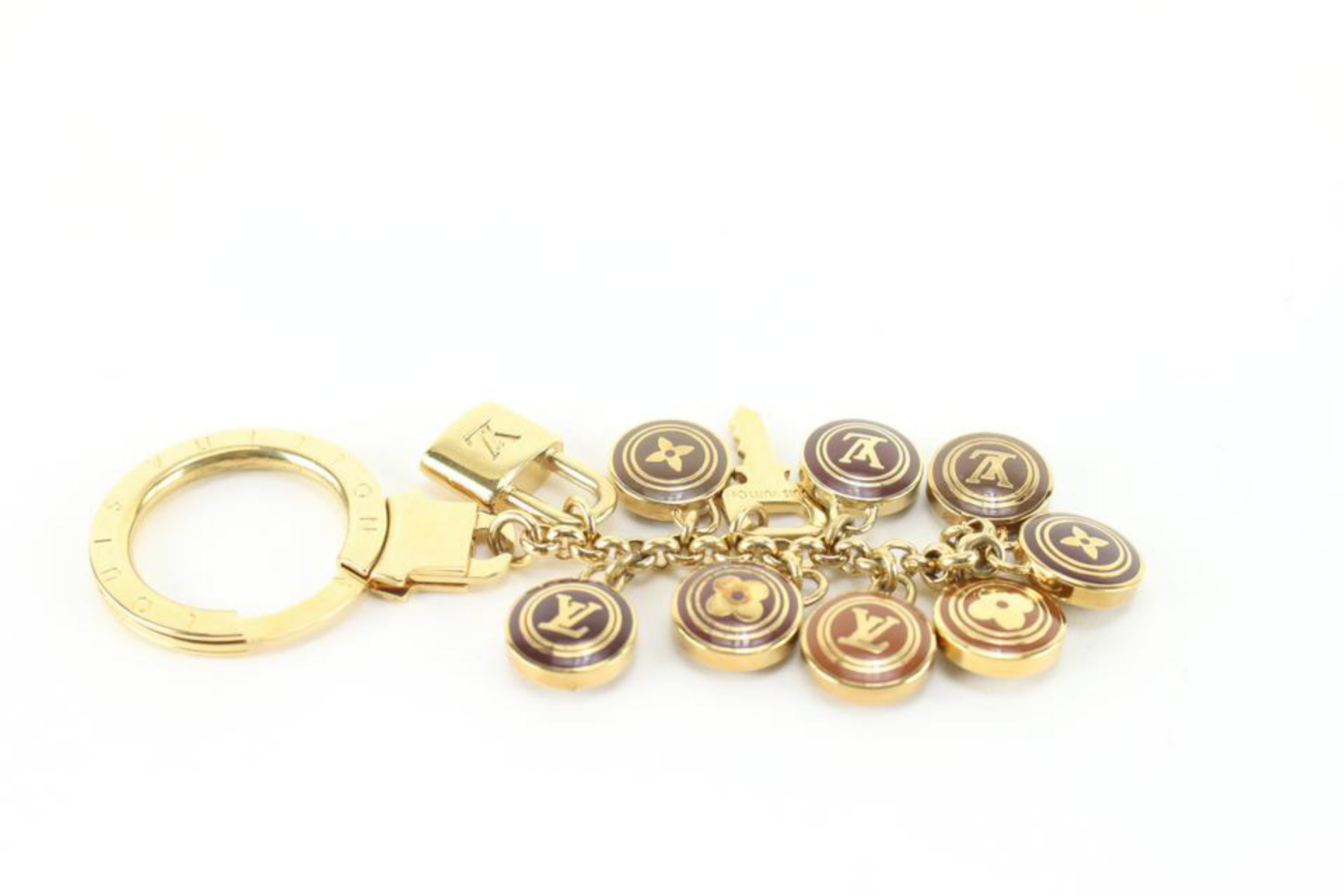 Louis Vuitton Gold x Brown LV Logo Multi Charm Keychain Lock and Key 78lk817s 5