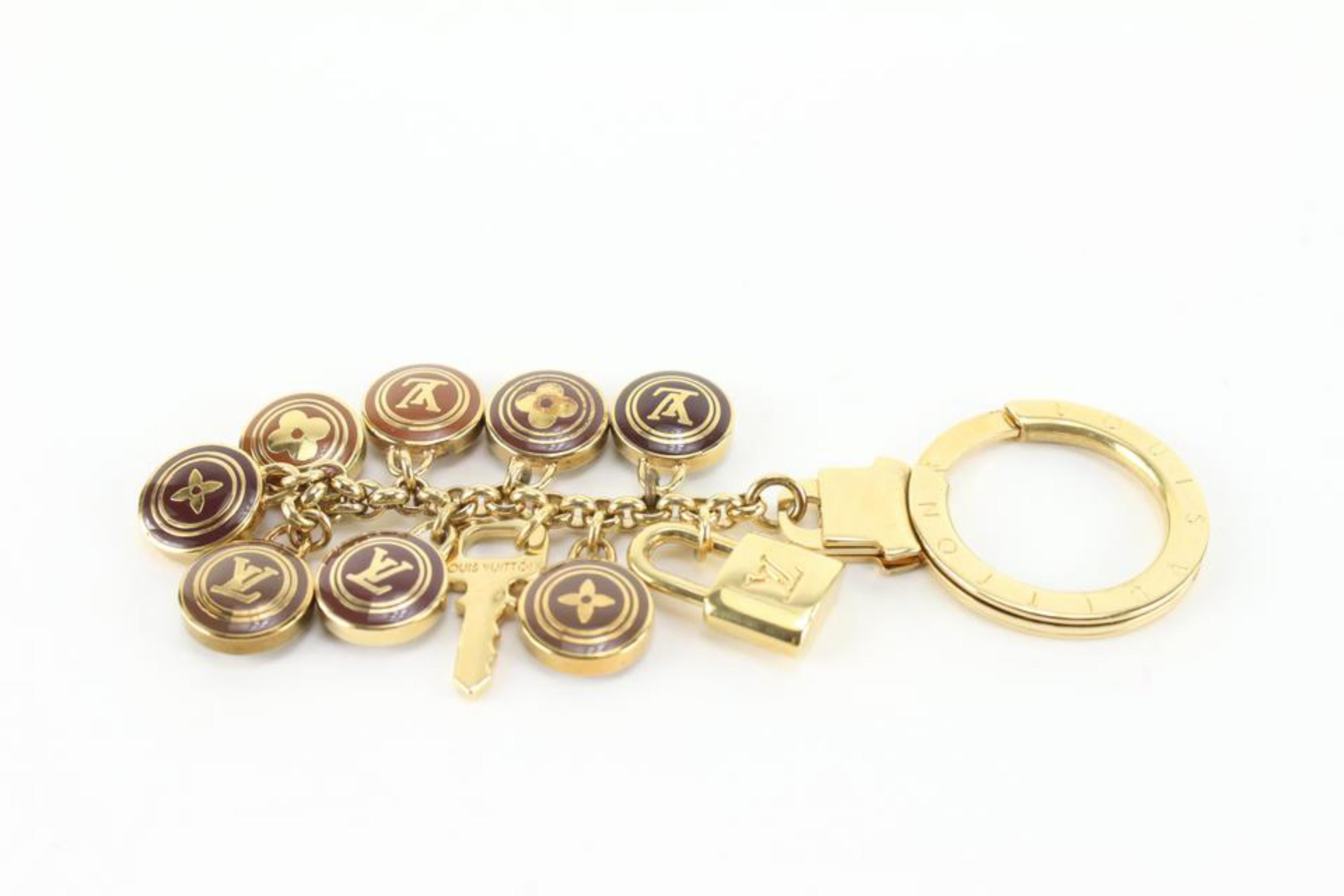 Louis Vuitton Gold x Brown LV Logo Multi Charm Keychain Lock and Key 78lk817s 6