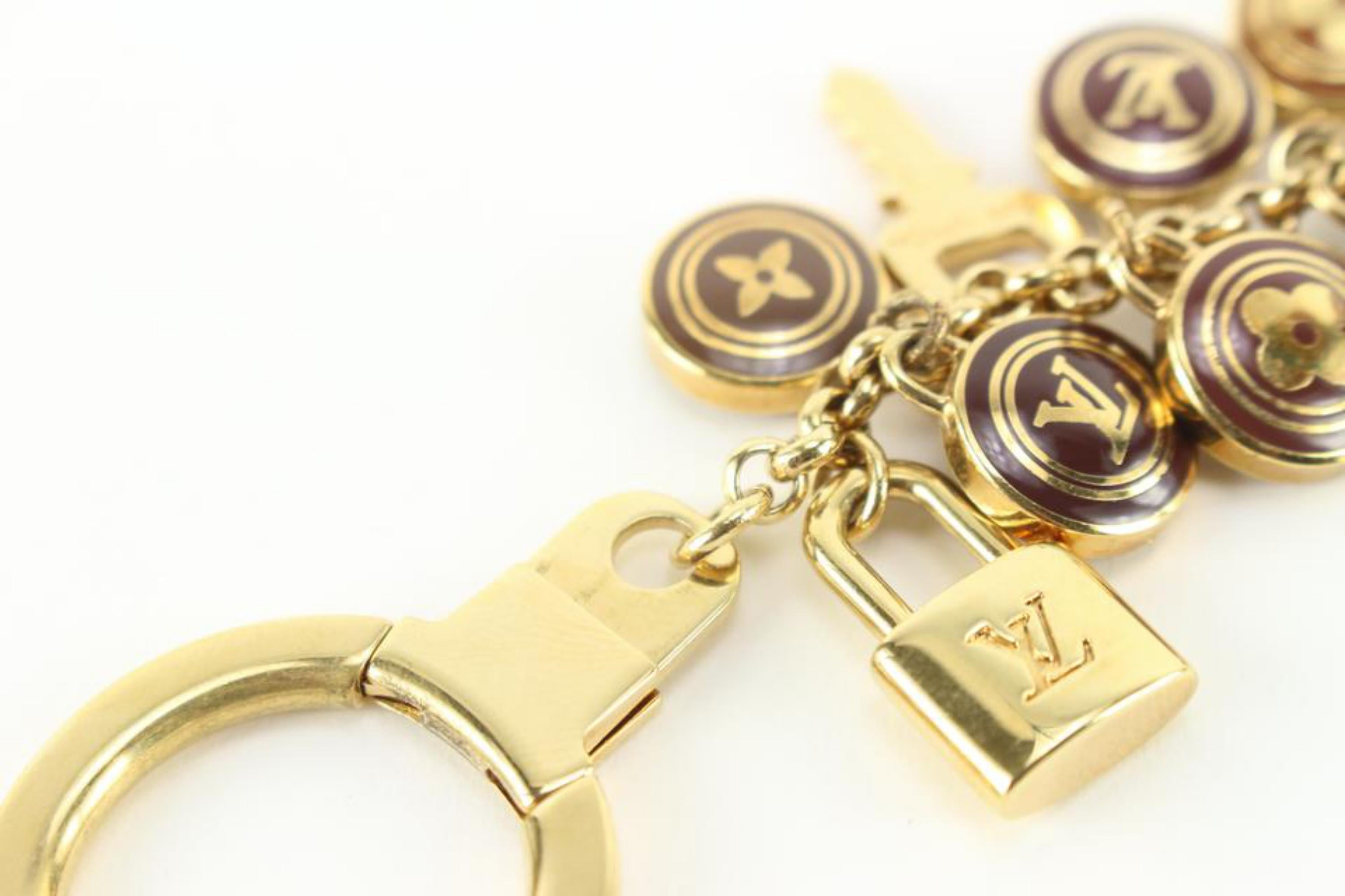 Women's or Men's Louis Vuitton Gold x Brown LV Logo Multi Charm Keychain Lock and Key 78lk817s