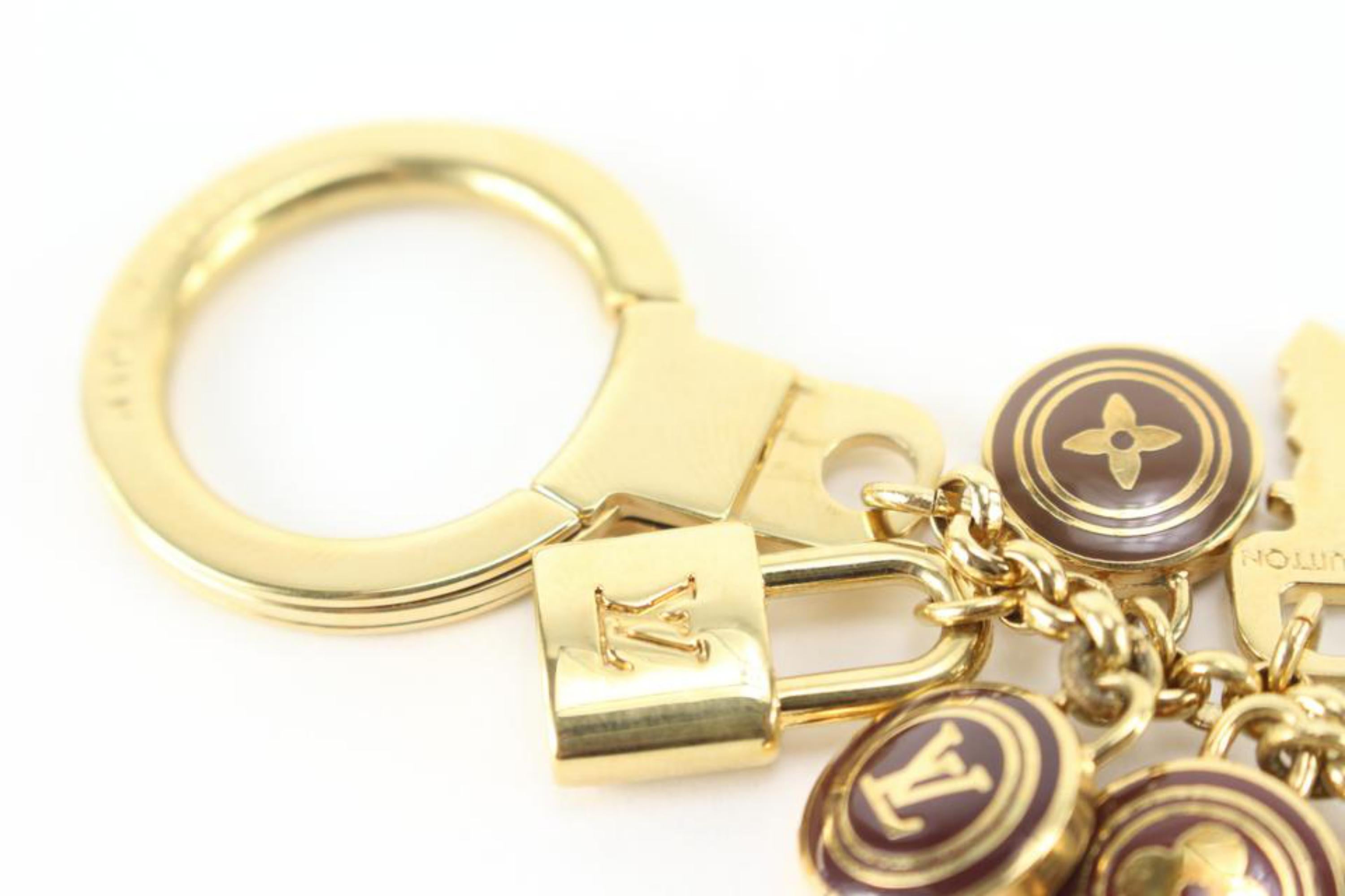 Louis Vuitton Gold x Brown LV Logo Multi Charm Keychain Lock and Key 78lk817s 1