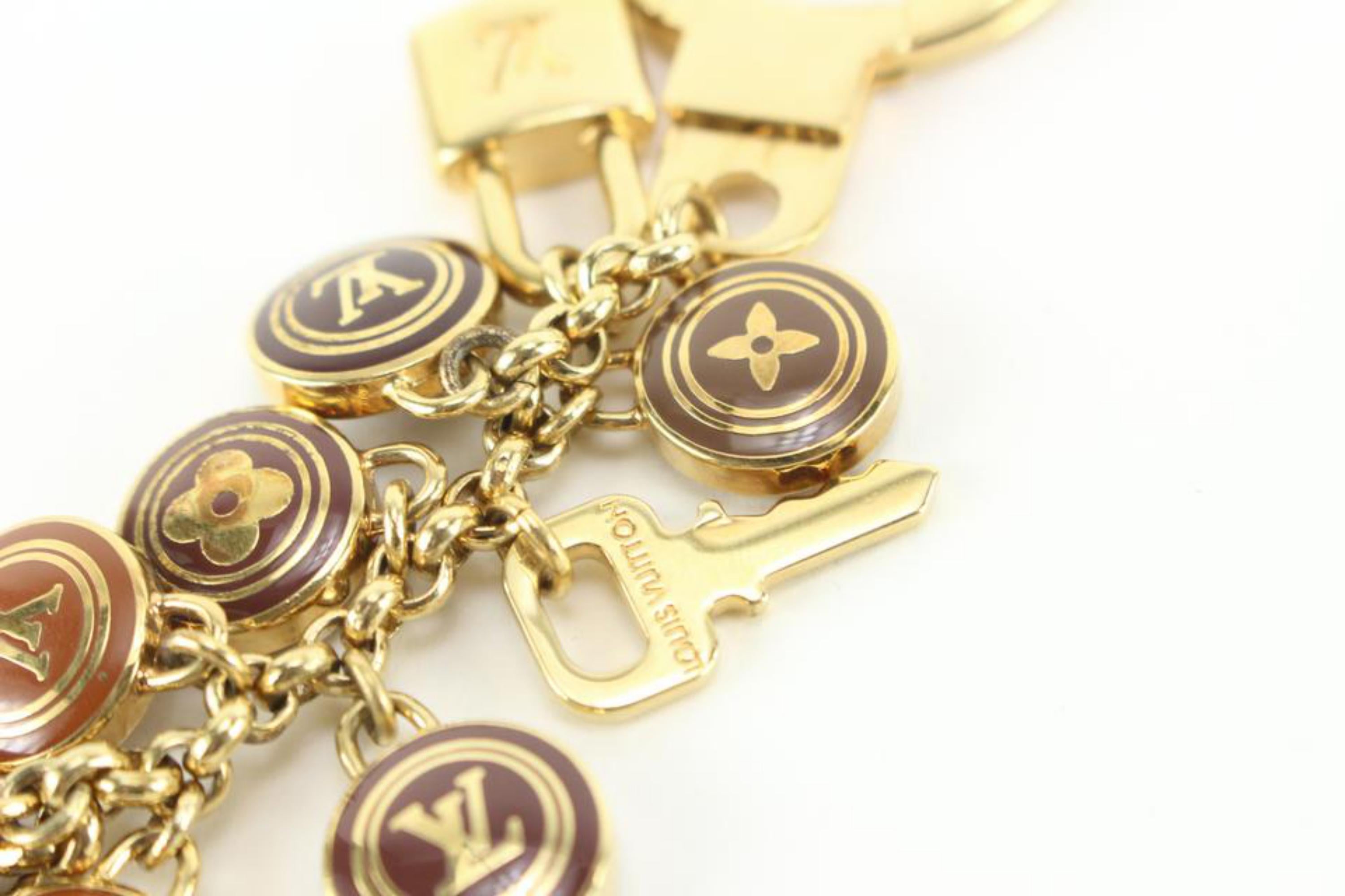 Louis Vuitton Gold x Brown LV Logo Multi Charm Keychain Lock and Key 78lk817s 2
