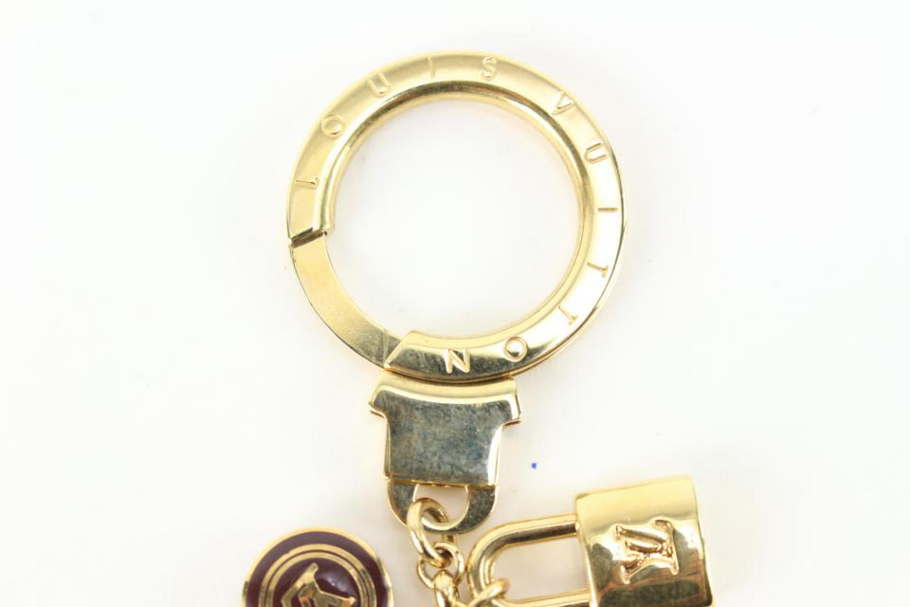 Louis Vuitton Gold x Brown LV Logo Multi Charm Keychain Lock and Key 78lk817s 3