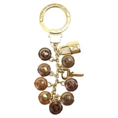 Louis Vuitton Gold x Brown LV Logo Multi Charm Keychain Lock and Key 78lk817s