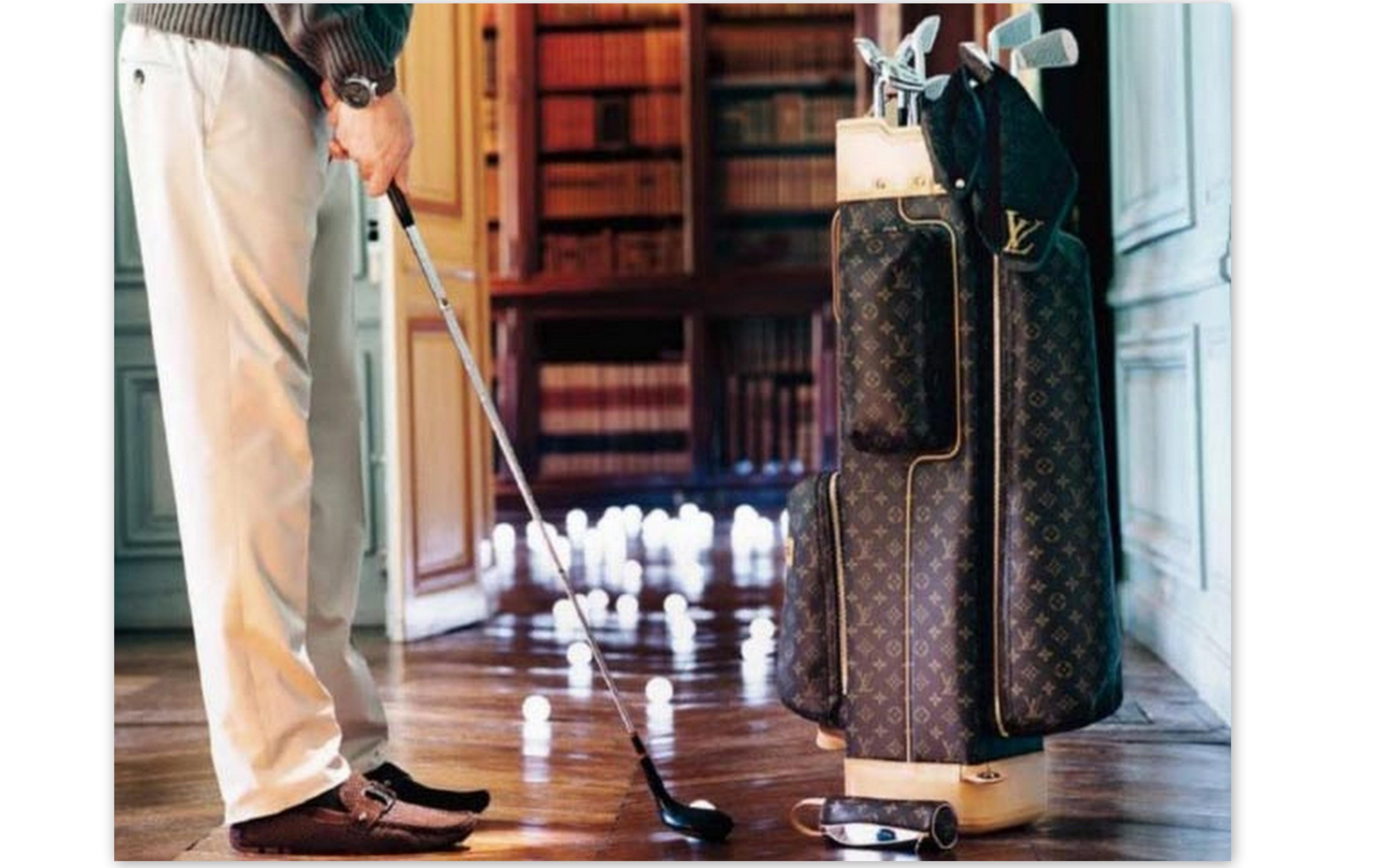 100% guaranteed authentic LOUIS VUITTON Monogram golf bag.

RIGHT NOW RETIAL AT LV STORE FOR DAMIER PRINT GOLF BAG RETAIL  AROUND  $24,000 

This stylish golf bag is crafted of Louis Vuitton monogram on toile canvas with natural cowhide leather and