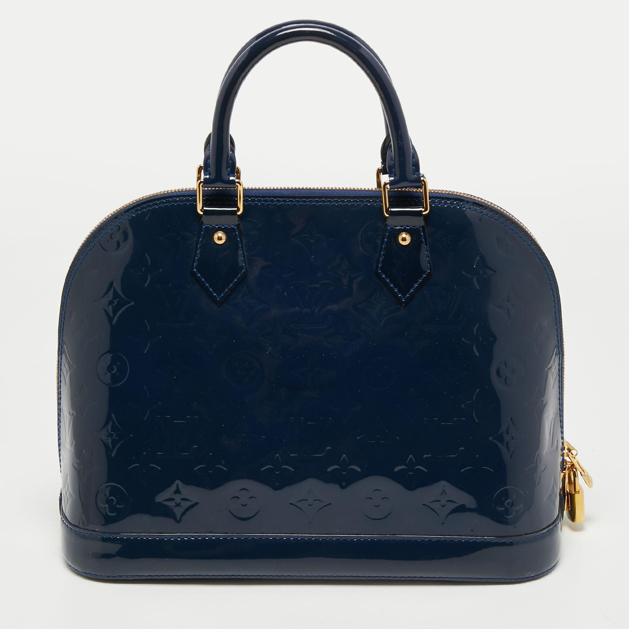 Louis Vuitton Grand Blue Monogram Vernis Alma PM Bag 10