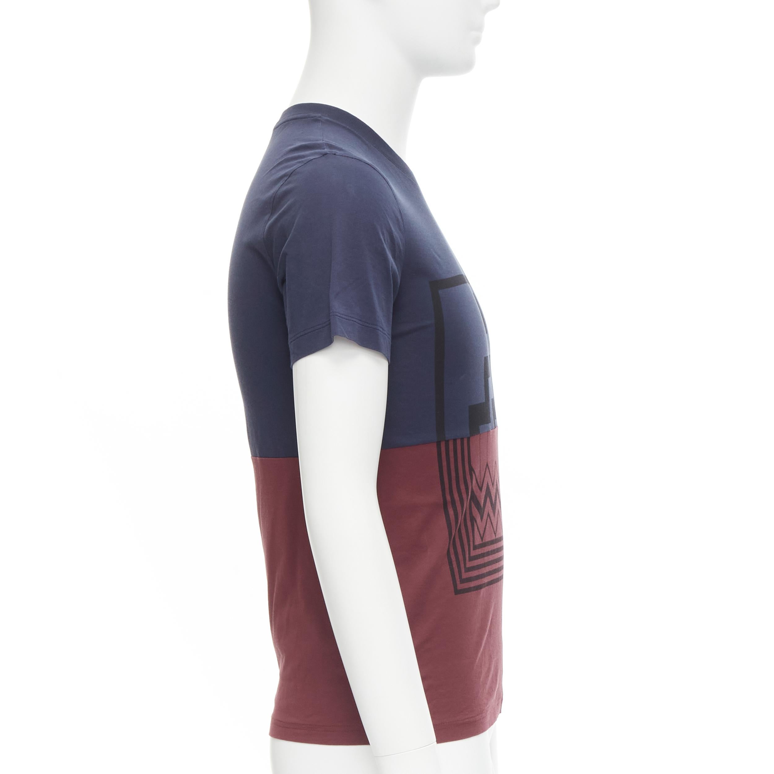 Black LOUIS VUITTON graphic print navy blue burgundy red bi-color patchwork tshirt XS