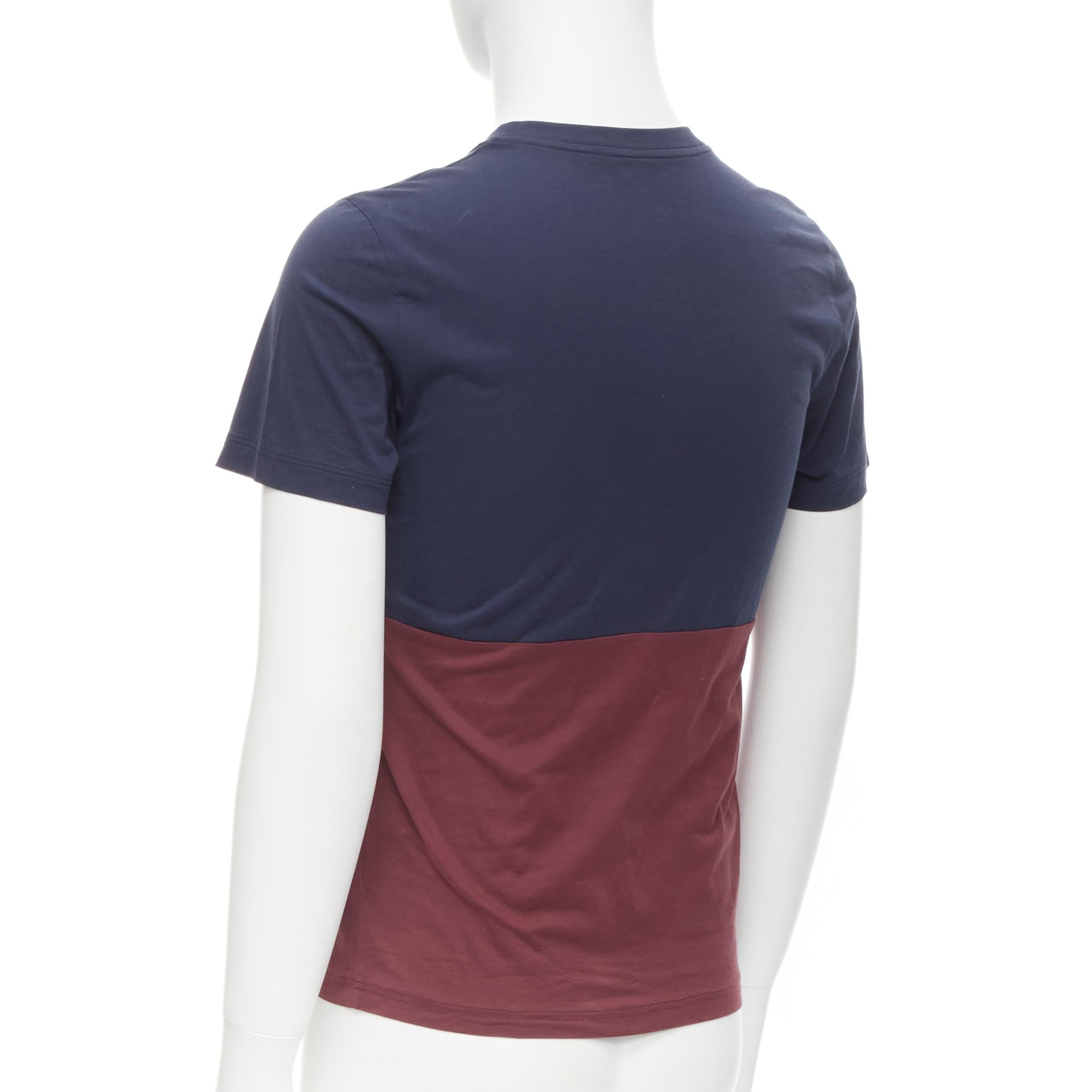 Men's LOUIS VUITTON graphic print navy blue burgundy red bi-color patchwork tshirt XS