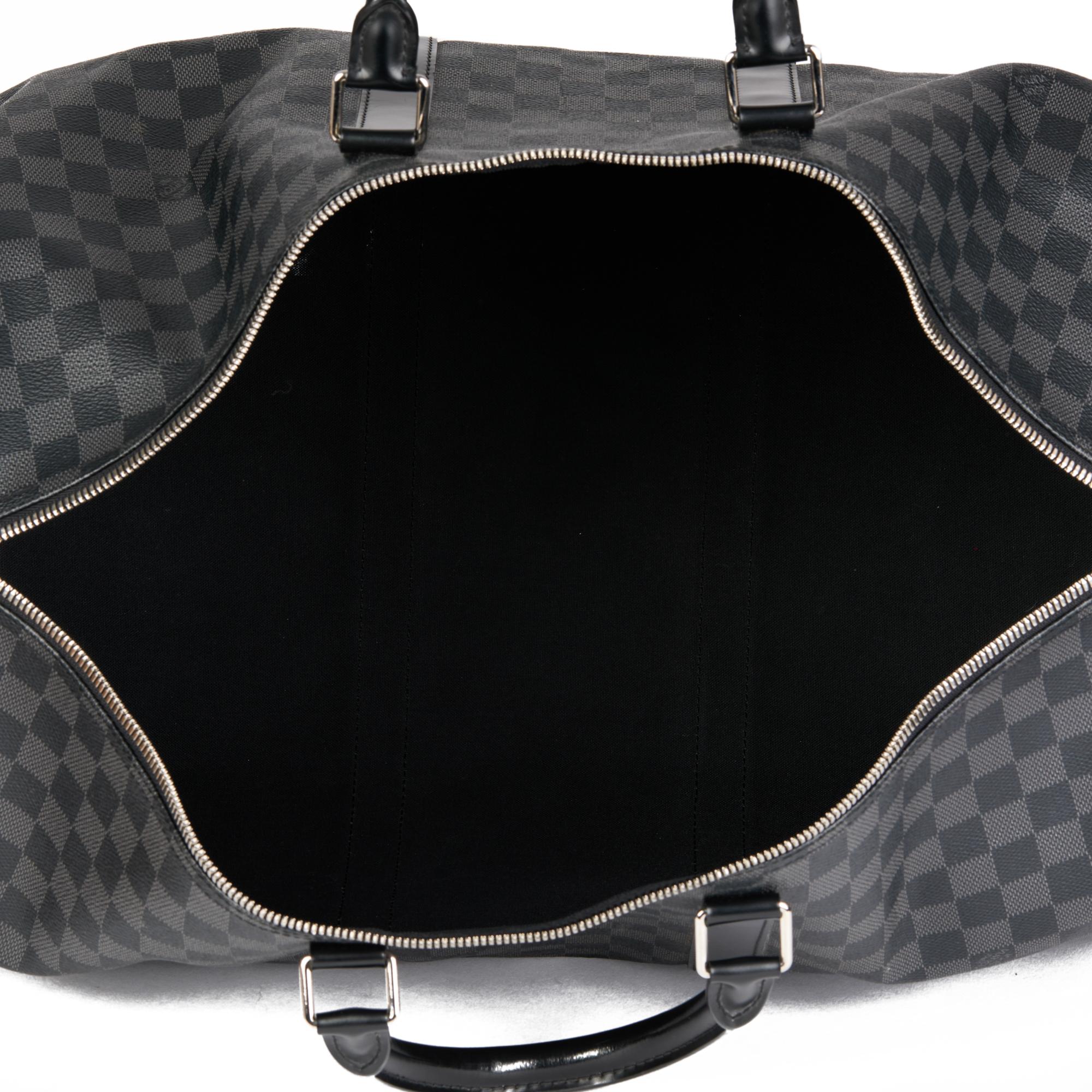 LOUIS VUITTON Graphite Damier Coated Canvas & Black Calfskin Leather Keepall 55  3