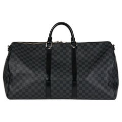 LOUIS VUITTON Graphite Damier Coated Canvas & Black Calfskin Leather Keepall 50 