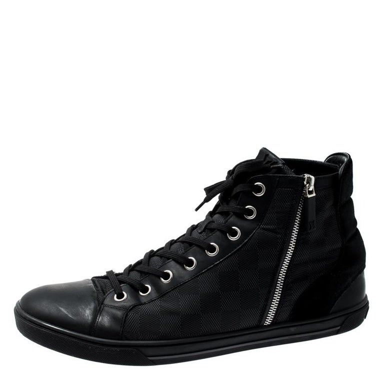 Louis Vuitton Graphite Fabric And Suede Trim Zip Up High Top Sneakers ...