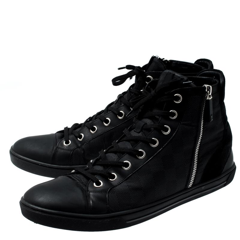 Black Louis Vuitton Graphite Fabric And Suede Trim Zip Up High Top Sneakers Size 45