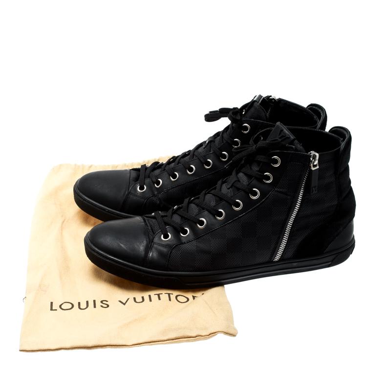 Men's Louis Vuitton Graphite Fabric And Suede Trim Zip Up High Top Sneakers Size 45