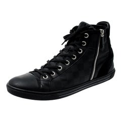Louis Vuitton Graphite Fabric And Suede Trim Zip Up High Top Sneakers Size 45