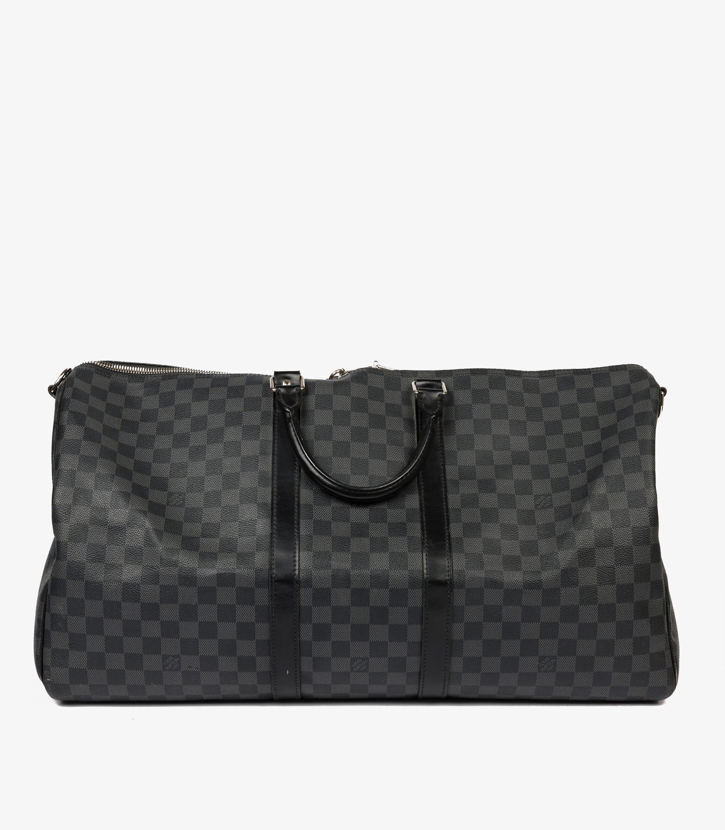 Women's or Men's Louis Vuitton Graphite Monogram Damier Keepall 55 Bandoulière For Sale