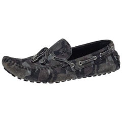 Louis Vuitton Gray Camo Suede Slip On Loafers Size 43
