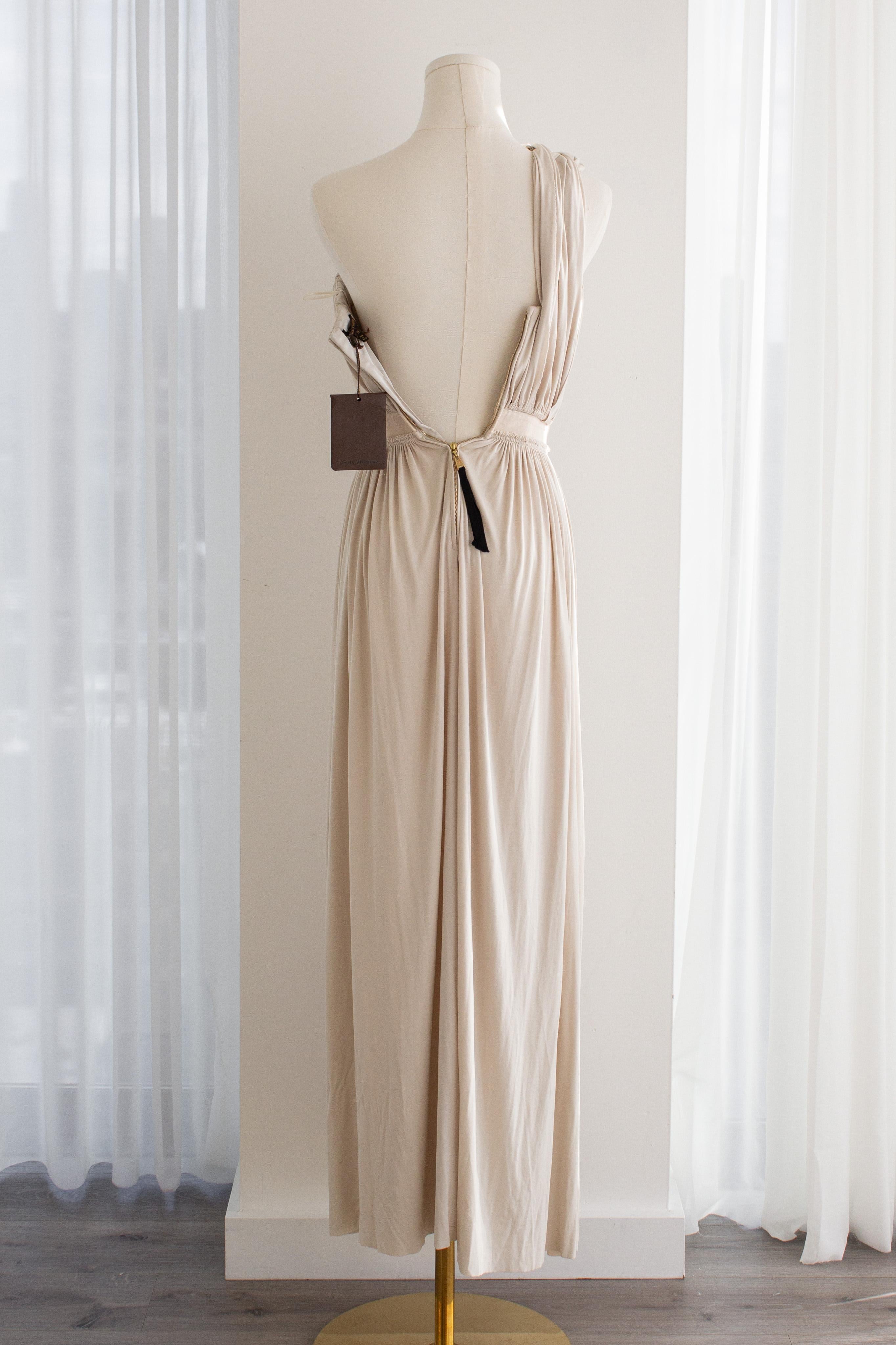 Louis Vuitton Grecian Haferflocken Beige plissiertes Abendkleid im Angebot 2