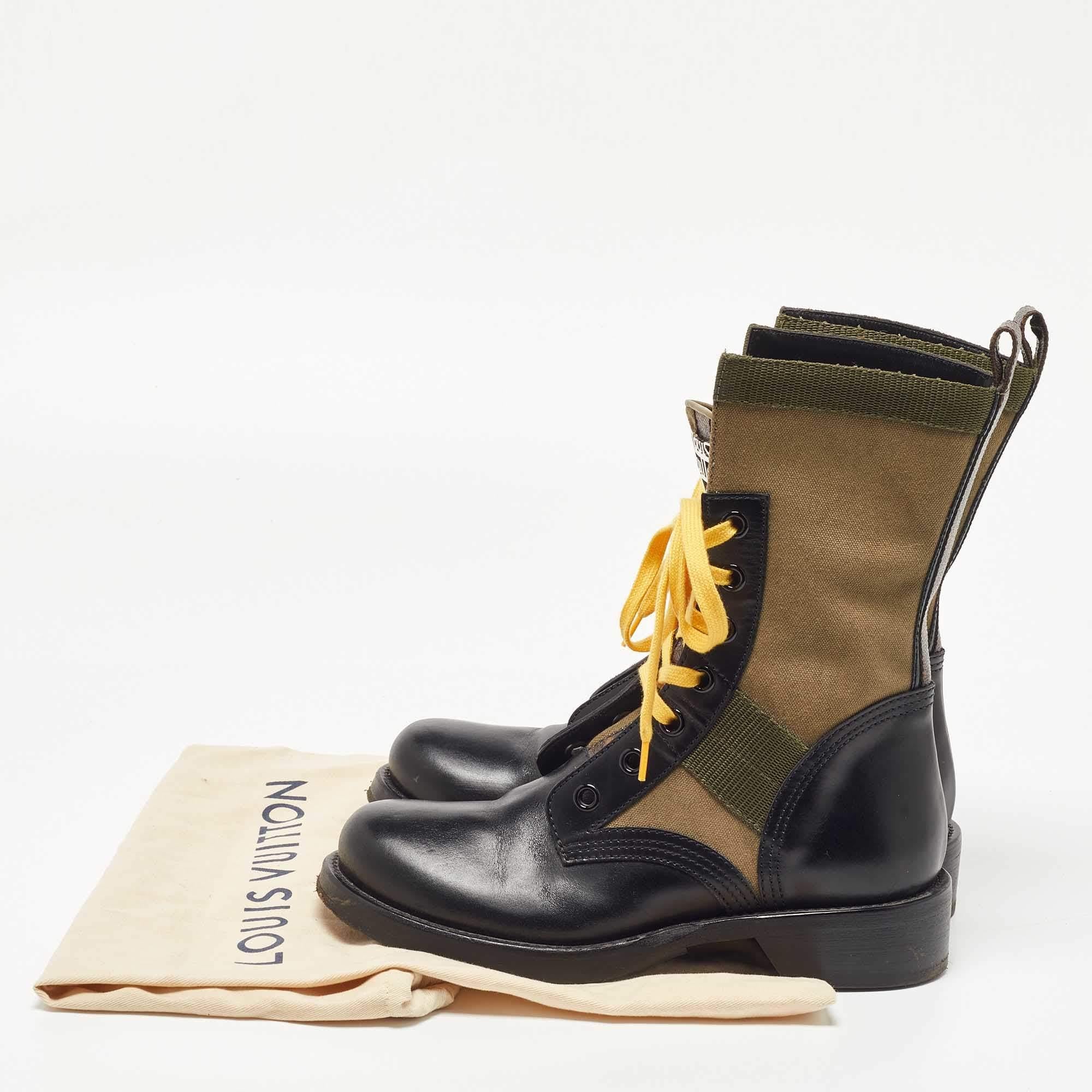 Louis Vuitton Green/Black Canvas and Leather Midcalf Boots Size 38.5 For Sale 2