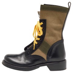 Louis Vuitton - Stivali a metà polpaccio in tela e pelle verde/nera - misura 38,5