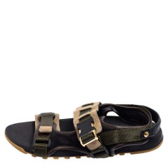 Louis Vuitton Green/Black Suede and Fabric Velcro Sandals Size 42