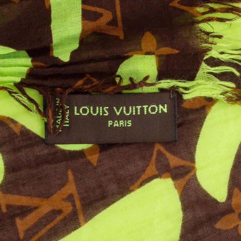 LOUIS VUITTON green brown Monogram STEPHEN SPROUSE cotton Shawl