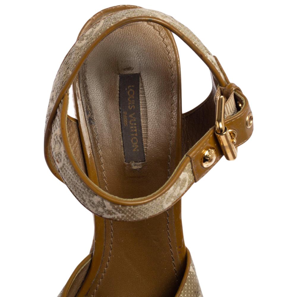 Louis Vuitton Green Canvas Crisscross Singback Sandals Size 40 2