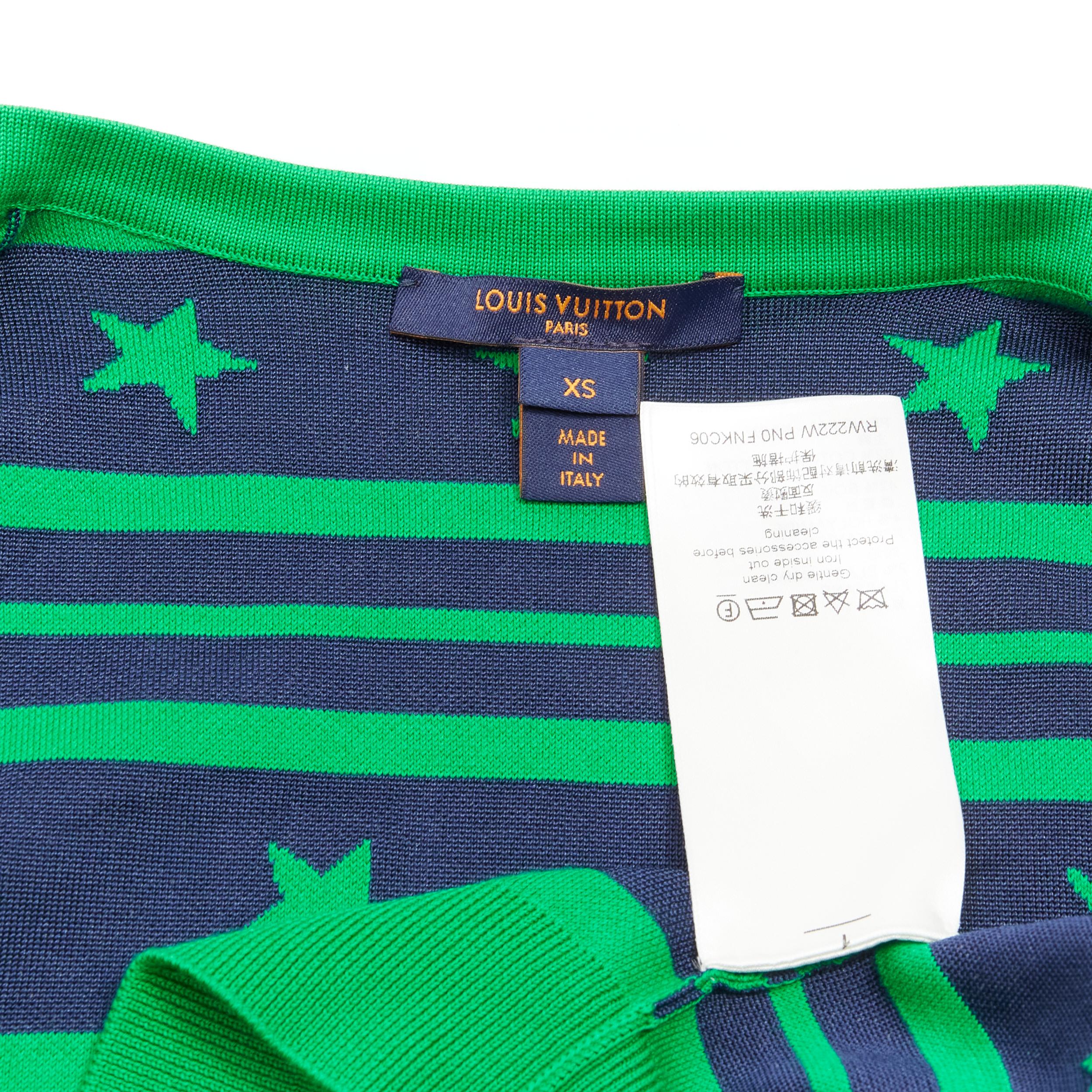 LOUIS VUITTON green cotton silk star logo striped cropped cardigan XS 6