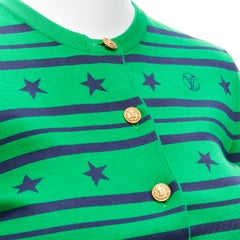 LOUIS VUITTON green cotton silk star logo striped cropped cardigan XS