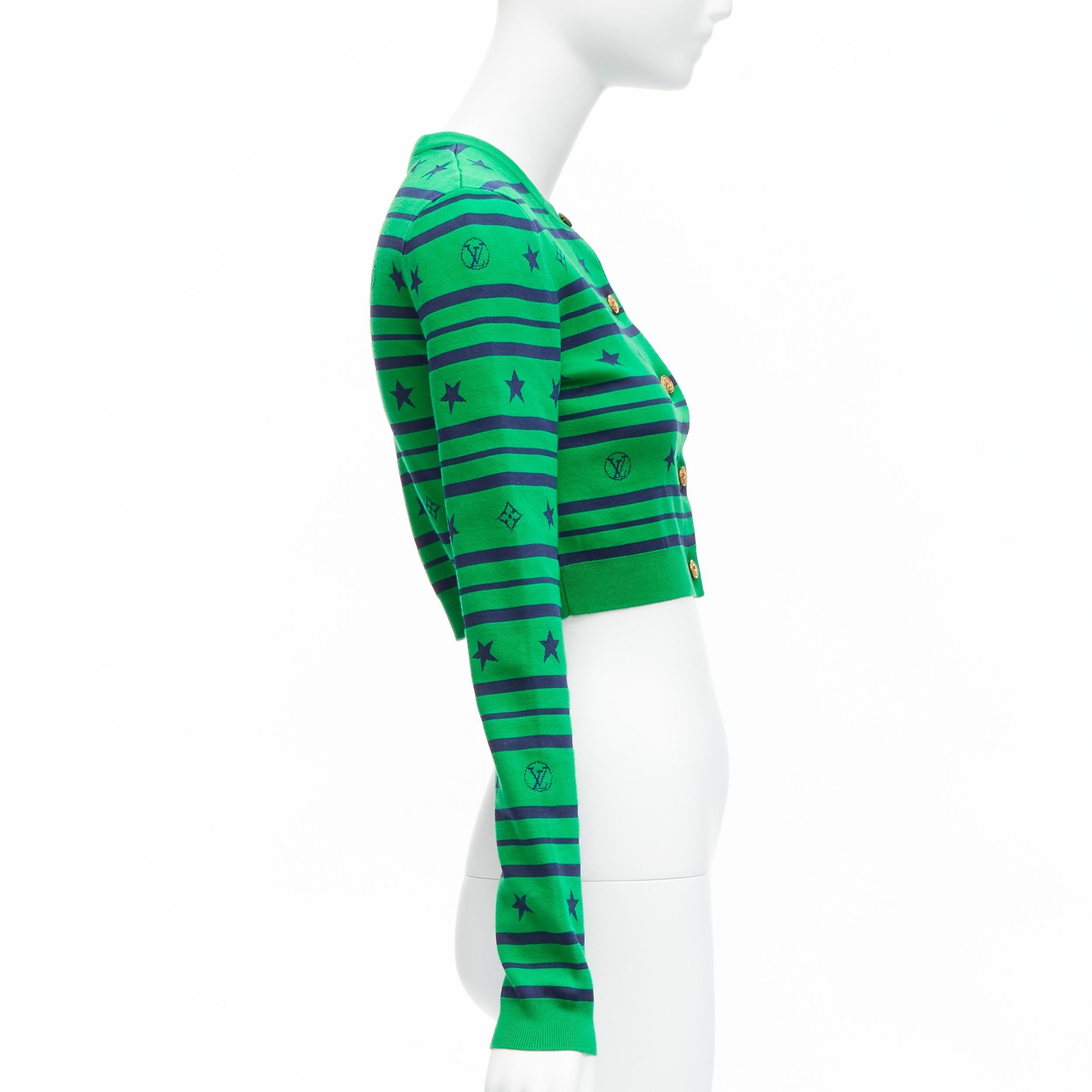 LOUIS VUITTON green cotton silk star logo striped cropped cardigan XS 1