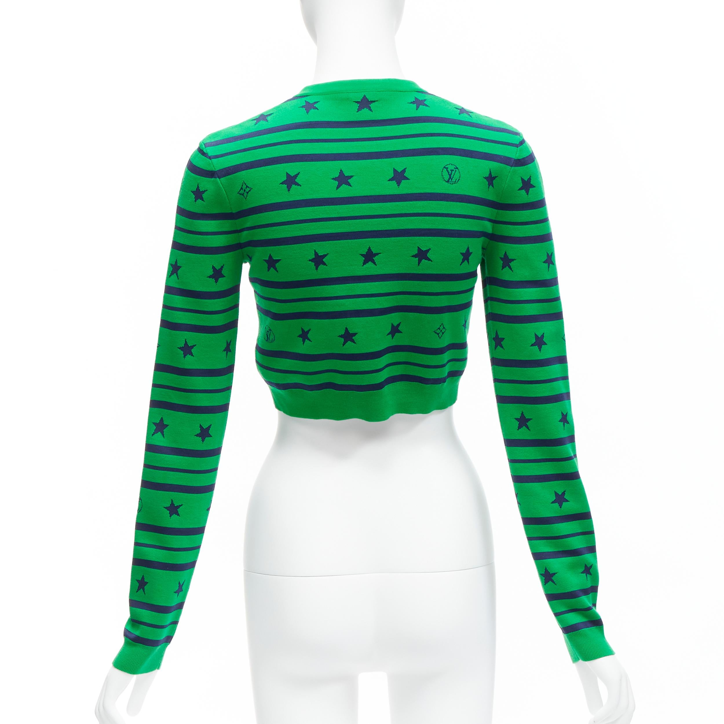 LOUIS VUITTON green cotton silk star logo striped cropped cardigan XS 2