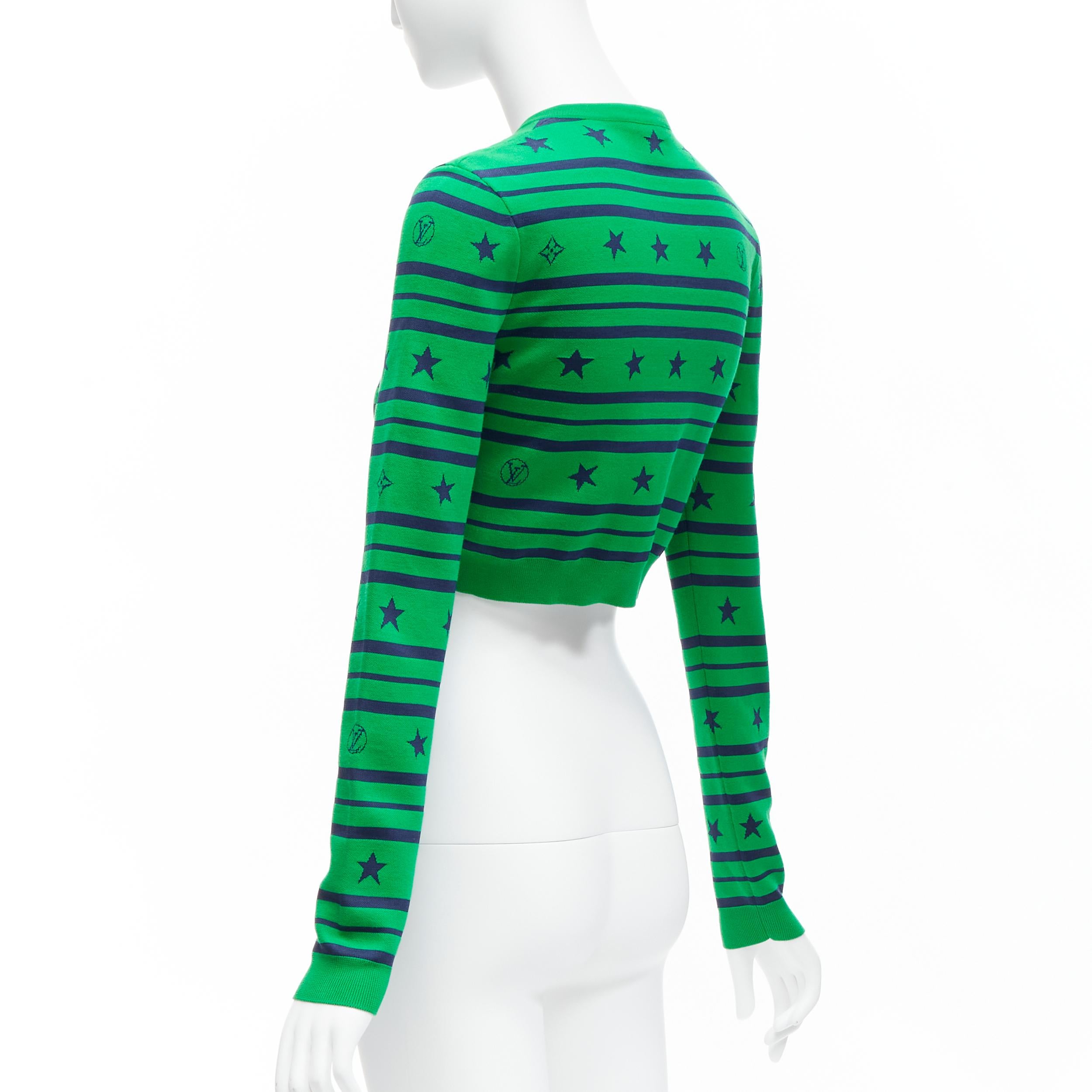 LOUIS VUITTON green cotton silk star logo striped cropped cardigan XS 3