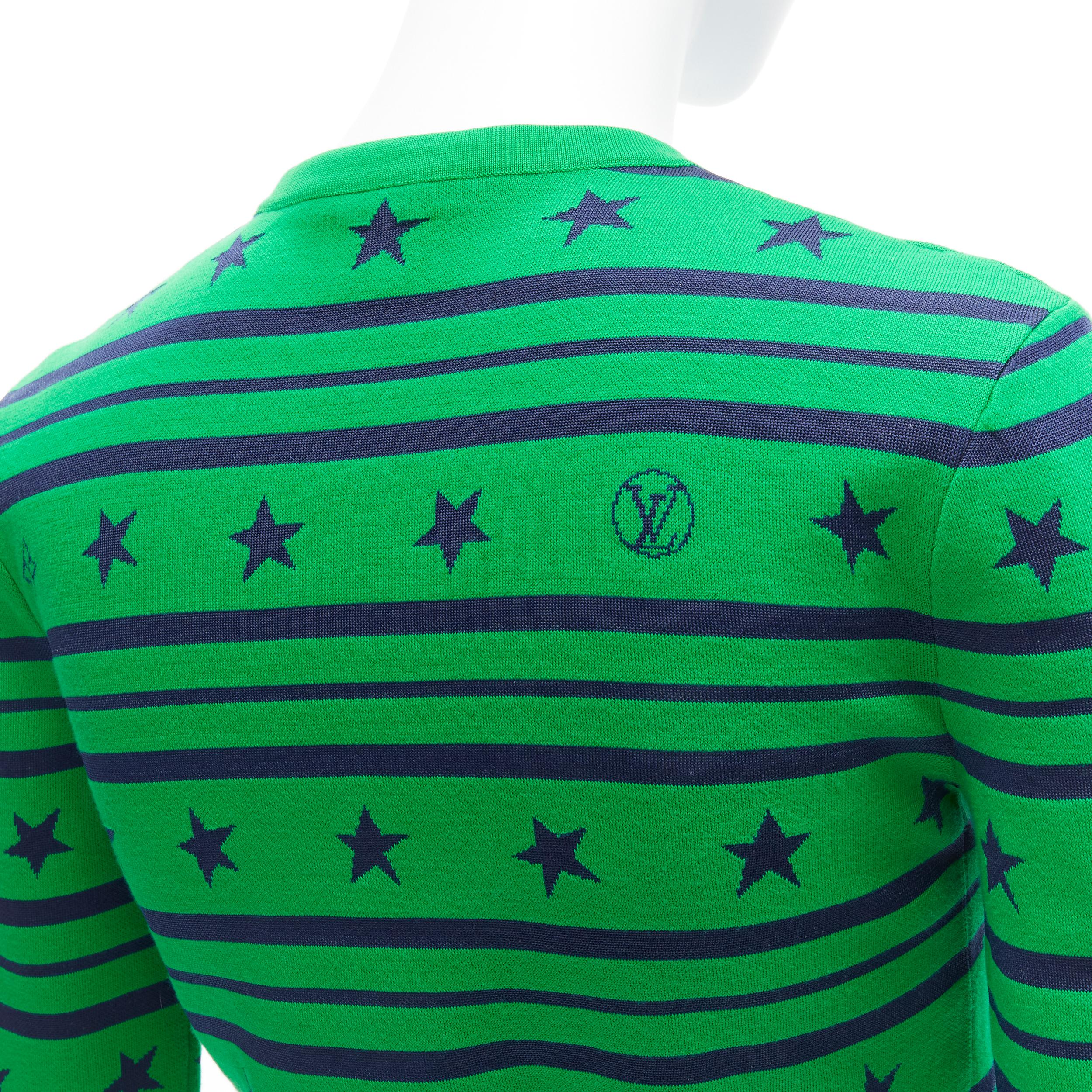 LOUIS VUITTON green cotton silk star logo striped cropped cardigan XS 4
