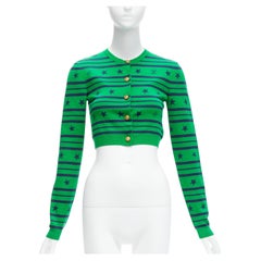 LOUIS VUITTON green cotton silk star logo striped cropped cardigan XS