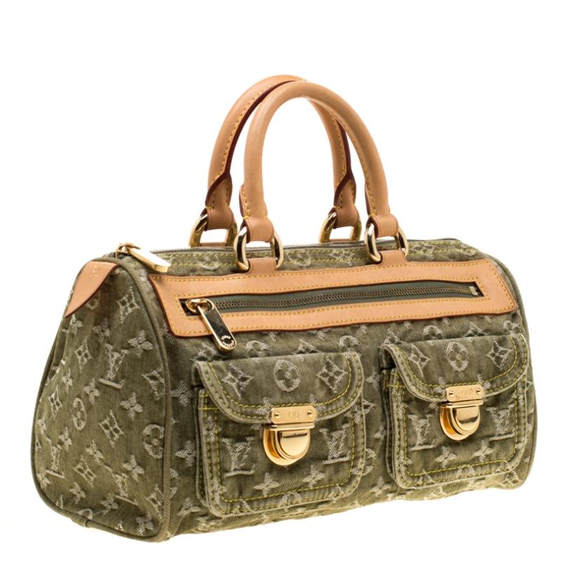 louis vuitton green denim bag