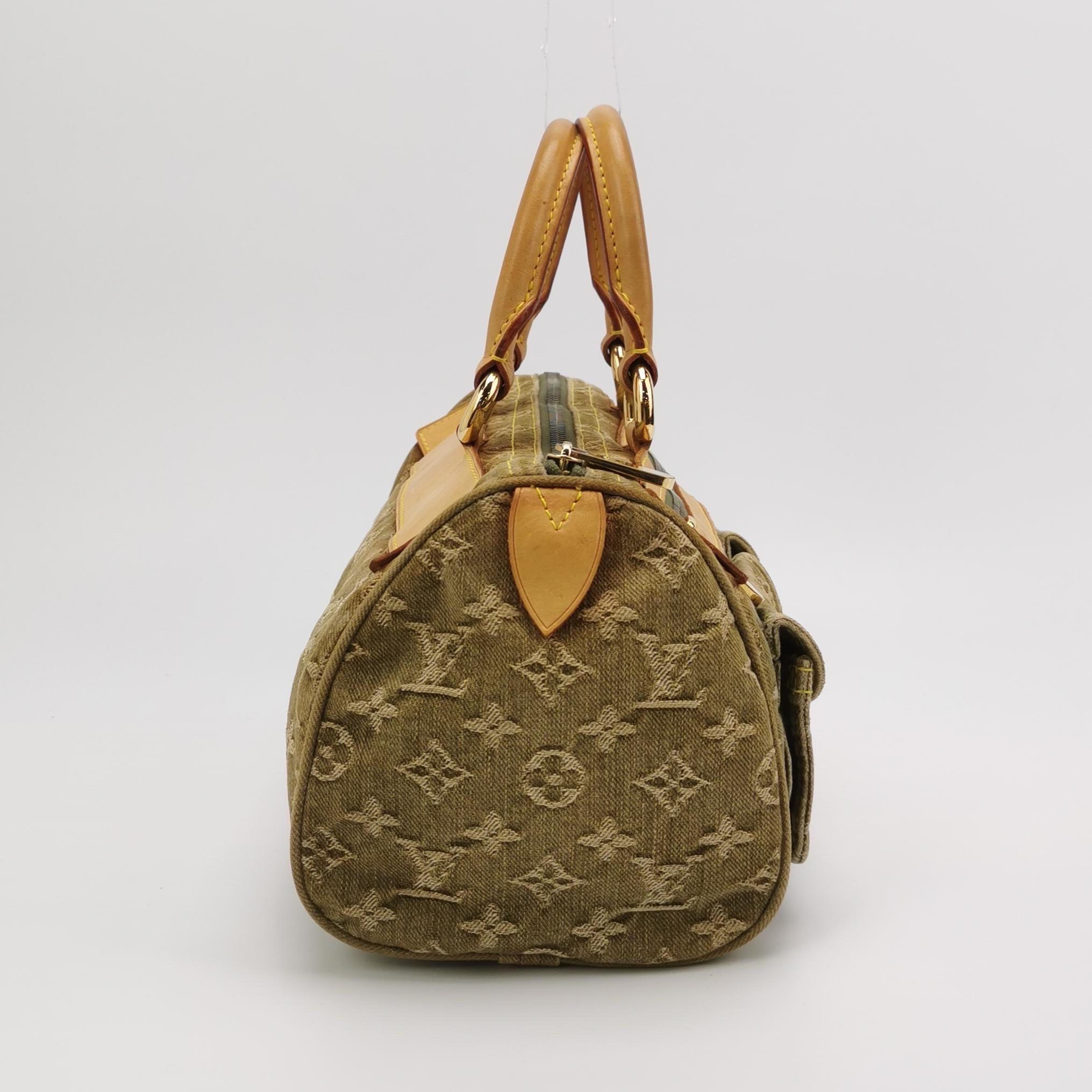 Louis Vuitton Green Denim Neo Speedy Boston Bag In Good Condition For Sale In AUBERVILLIERS, FR