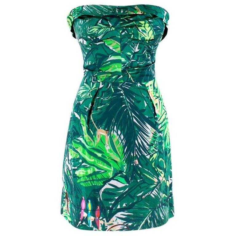 Louis Vuitton Green Floral Satin Bustier Dress S at 1stDibs