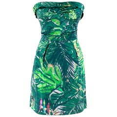 Louis Vuitton Green Floral Satin Bustier Dress - Size S
